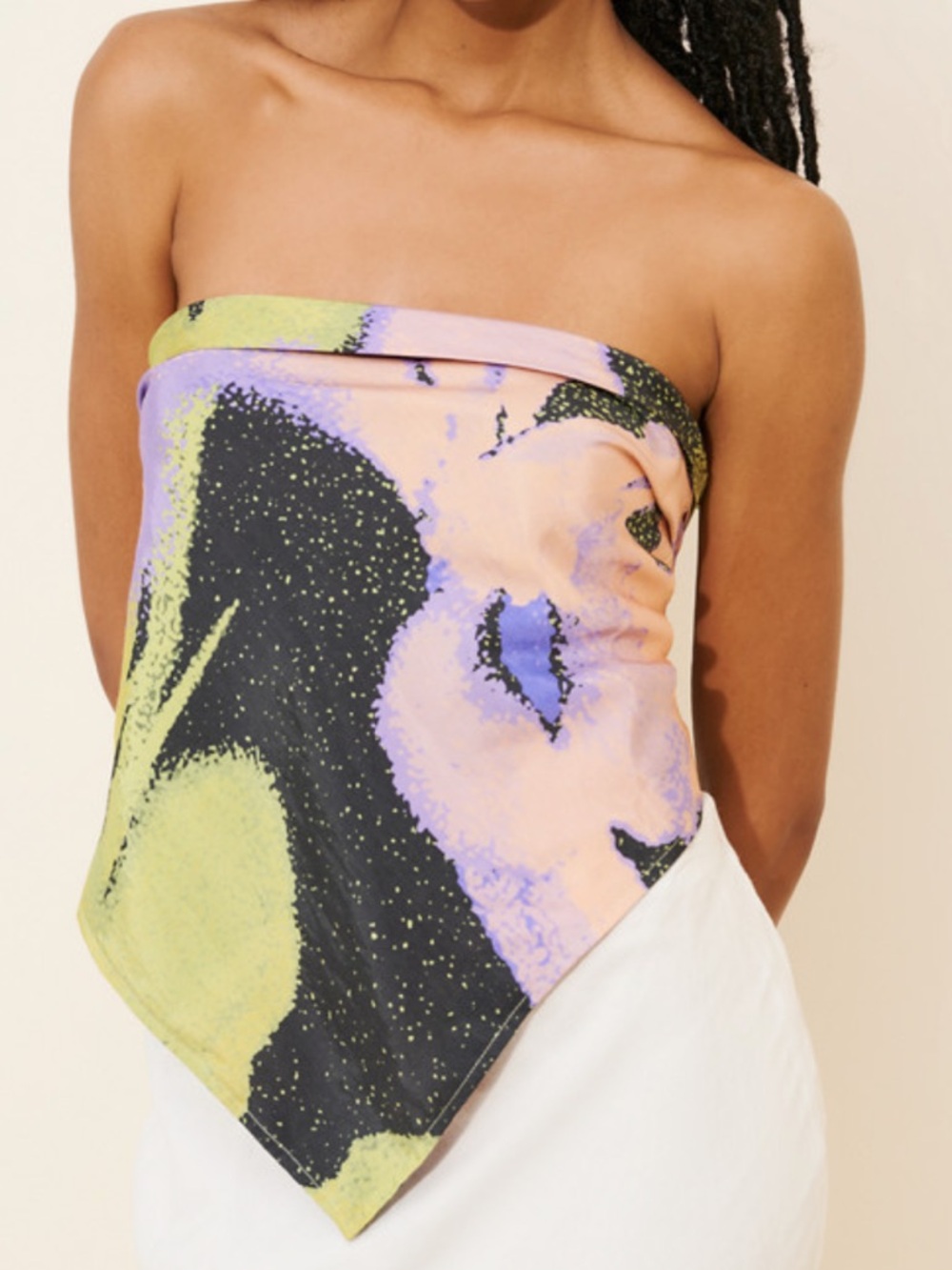 Strapless Handkerchief Scarf Top in Pastel Abstract Print